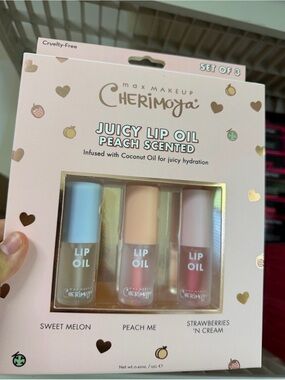 Cherimoya Juicy Lip Oil Set Of 3 Peach Scented